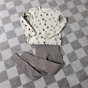 Zara bears and brown top and pants set ribbed size 6